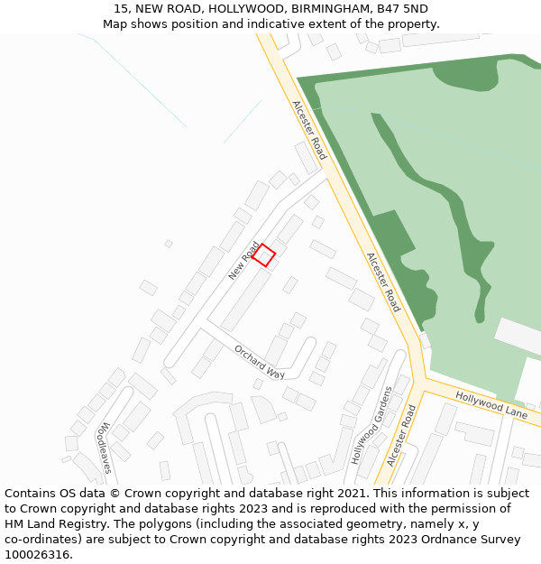 15, NEW ROAD, HOLLYWOOD, BIRMINGHAM, B47 5ND: Location map and indicative extent of plot