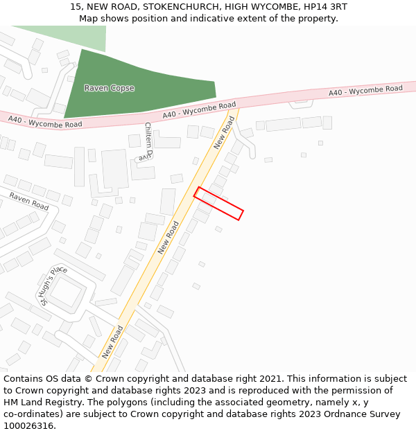 15, NEW ROAD, STOKENCHURCH, HIGH WYCOMBE, HP14 3RT: Location map and indicative extent of plot