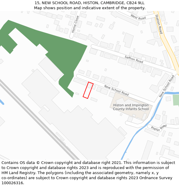 15, NEW SCHOOL ROAD, HISTON, CAMBRIDGE, CB24 9LL: Location map and indicative extent of plot