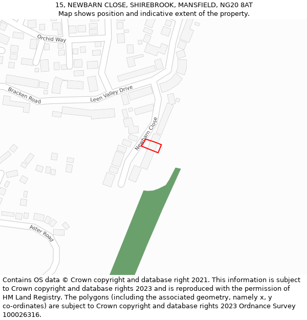 15, NEWBARN CLOSE, SHIREBROOK, MANSFIELD, NG20 8AT: Location map and indicative extent of plot