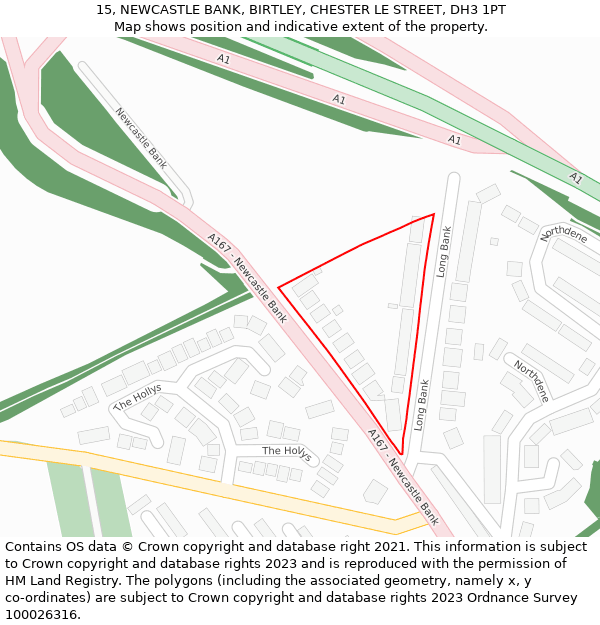 15, NEWCASTLE BANK, BIRTLEY, CHESTER LE STREET, DH3 1PT: Location map and indicative extent of plot