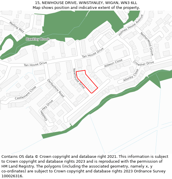 15, NEWHOUSE DRIVE, WINSTANLEY, WIGAN, WN3 6LL: Location map and indicative extent of plot