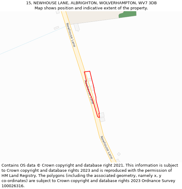 15, NEWHOUSE LANE, ALBRIGHTON, WOLVERHAMPTON, WV7 3DB: Location map and indicative extent of plot