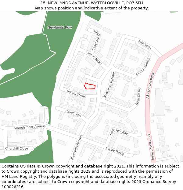 15, NEWLANDS AVENUE, WATERLOOVILLE, PO7 5FH: Location map and indicative extent of plot