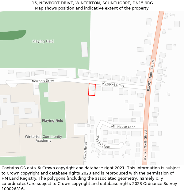 15, NEWPORT DRIVE, WINTERTON, SCUNTHORPE, DN15 9RG: Location map and indicative extent of plot