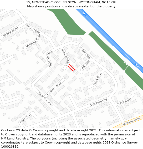 15, NEWSTEAD CLOSE, SELSTON, NOTTINGHAM, NG16 6RL: Location map and indicative extent of plot