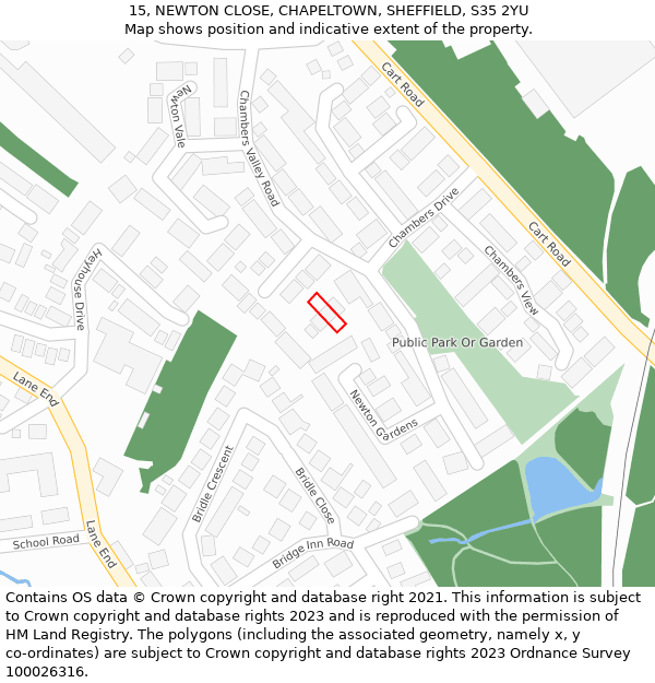 15, NEWTON CLOSE, CHAPELTOWN, SHEFFIELD, S35 2YU: Location map and indicative extent of plot