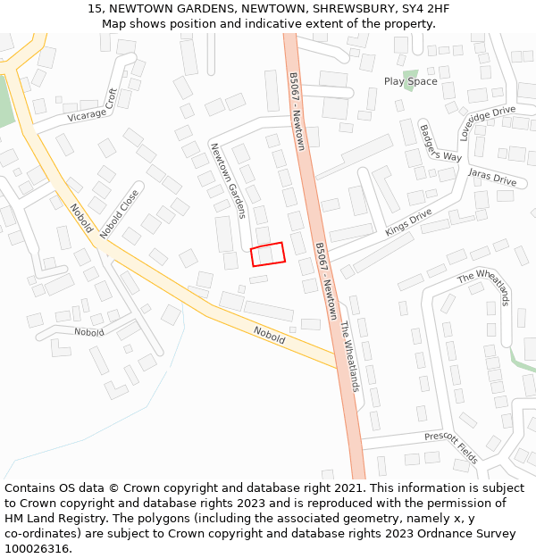 15, NEWTOWN GARDENS, NEWTOWN, SHREWSBURY, SY4 2HF: Location map and indicative extent of plot