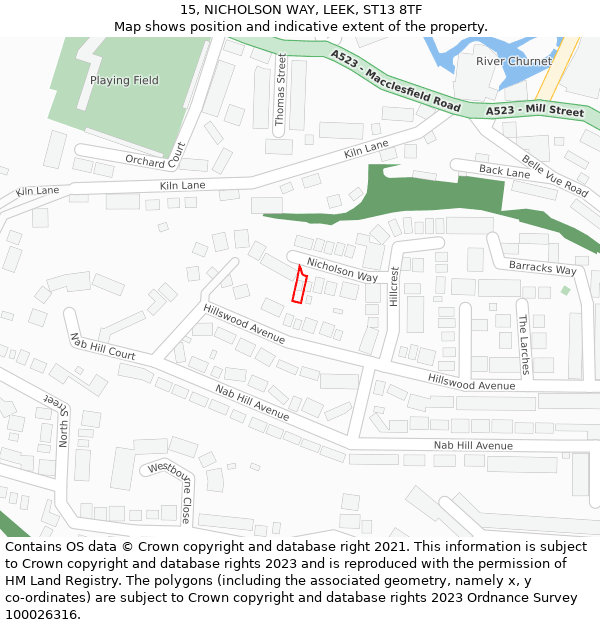 15, NICHOLSON WAY, LEEK, ST13 8TF: Location map and indicative extent of plot