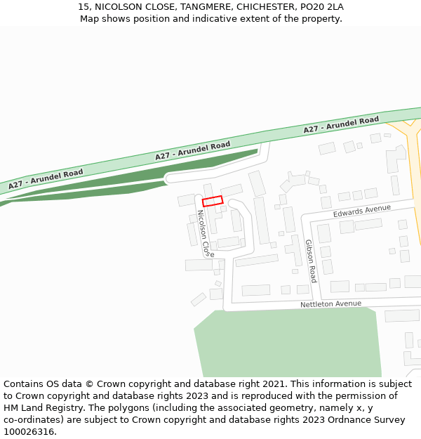 15, NICOLSON CLOSE, TANGMERE, CHICHESTER, PO20 2LA: Location map and indicative extent of plot