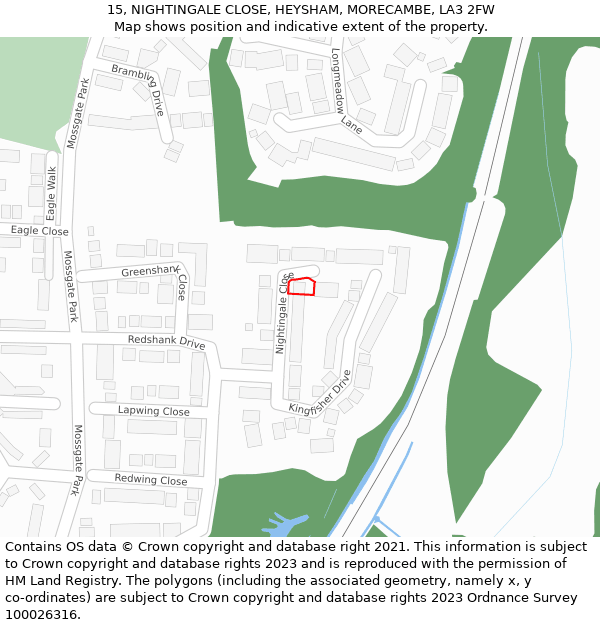 15, NIGHTINGALE CLOSE, HEYSHAM, MORECAMBE, LA3 2FW: Location map and indicative extent of plot