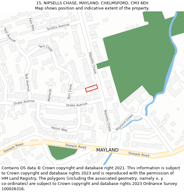 15, NIPSELLS CHASE, MAYLAND, CHELMSFORD, CM3 6EH: Location map and indicative extent of plot