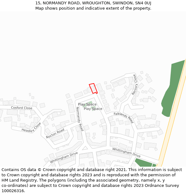 15, NORMANDY ROAD, WROUGHTON, SWINDON, SN4 0UJ: Location map and indicative extent of plot