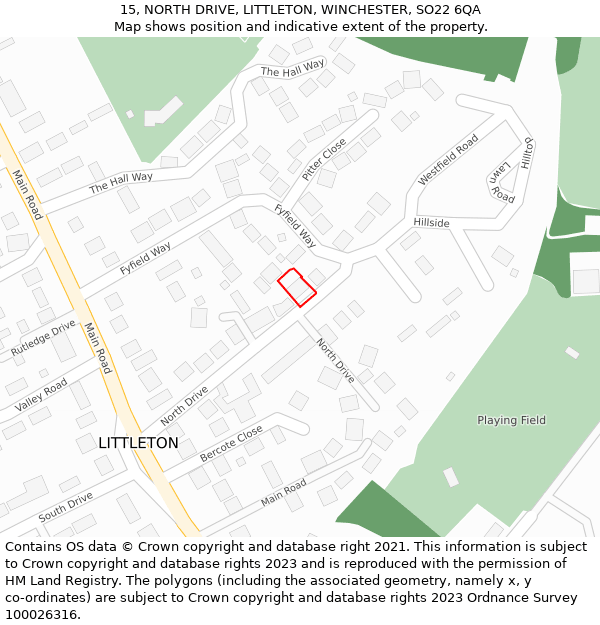 15, NORTH DRIVE, LITTLETON, WINCHESTER, SO22 6QA: Location map and indicative extent of plot