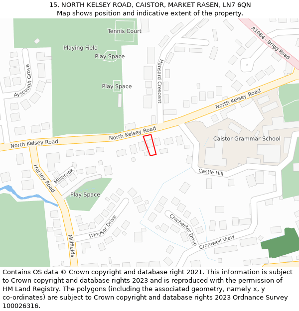 15, NORTH KELSEY ROAD, CAISTOR, MARKET RASEN, LN7 6QN: Location map and indicative extent of plot