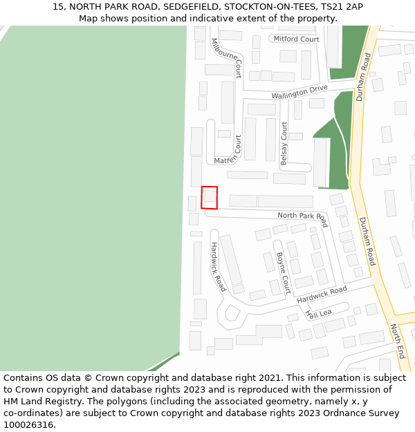 15, NORTH PARK ROAD, SEDGEFIELD, STOCKTON-ON-TEES, TS21 2AP: Location map and indicative extent of plot