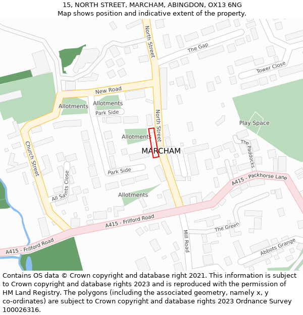 15, NORTH STREET, MARCHAM, ABINGDON, OX13 6NG: Location map and indicative extent of plot