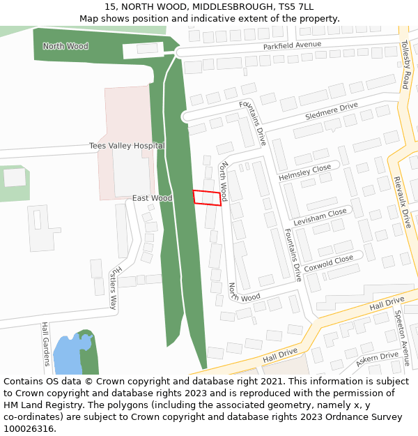 15, NORTH WOOD, MIDDLESBROUGH, TS5 7LL: Location map and indicative extent of plot