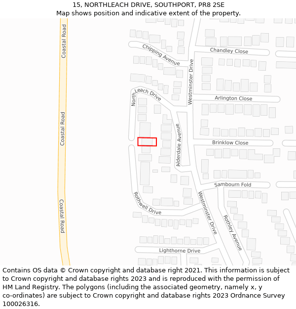 15, NORTHLEACH DRIVE, SOUTHPORT, PR8 2SE: Location map and indicative extent of plot