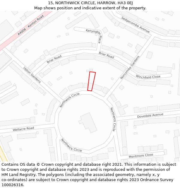 15, NORTHWICK CIRCLE, HARROW, HA3 0EJ: Location map and indicative extent of plot