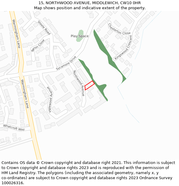 15, NORTHWOOD AVENUE, MIDDLEWICH, CW10 0HR: Location map and indicative extent of plot