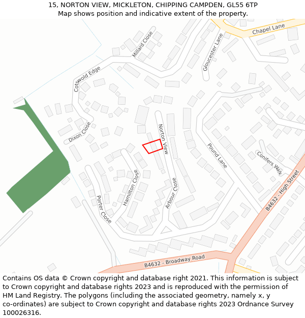 15, NORTON VIEW, MICKLETON, CHIPPING CAMPDEN, GL55 6TP: Location map and indicative extent of plot