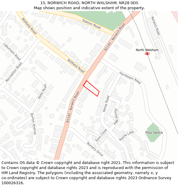 15, NORWICH ROAD, NORTH WALSHAM, NR28 0DS: Location map and indicative extent of plot