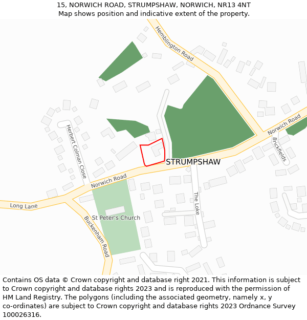 15, NORWICH ROAD, STRUMPSHAW, NORWICH, NR13 4NT: Location map and indicative extent of plot