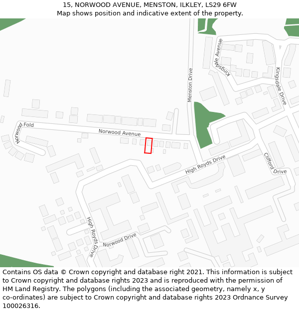 15, NORWOOD AVENUE, MENSTON, ILKLEY, LS29 6FW: Location map and indicative extent of plot