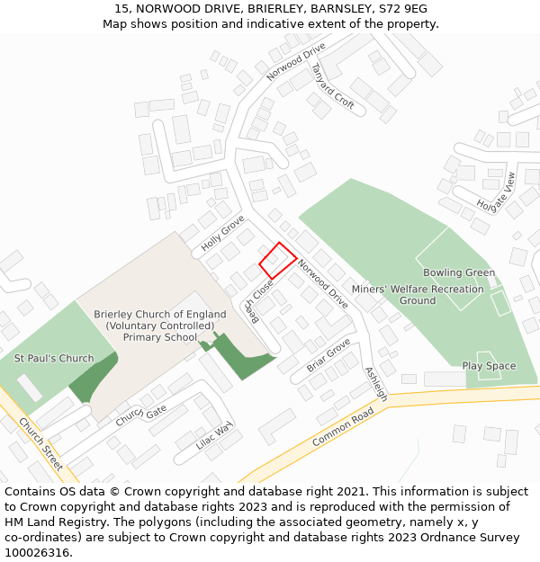 15, NORWOOD DRIVE, BRIERLEY, BARNSLEY, S72 9EG: Location map and indicative extent of plot