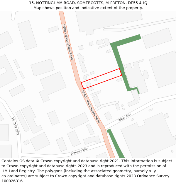 15, NOTTINGHAM ROAD, SOMERCOTES, ALFRETON, DE55 4HQ: Location map and indicative extent of plot