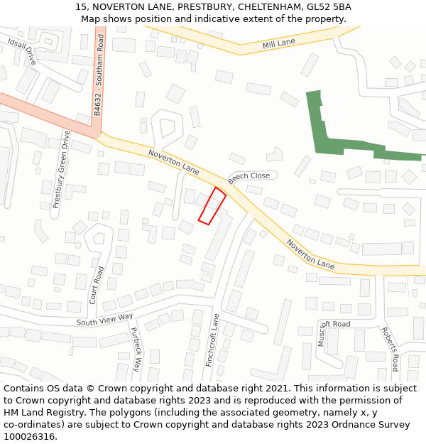 15, NOVERTON LANE, PRESTBURY, CHELTENHAM, GL52 5BA: Location map and indicative extent of plot