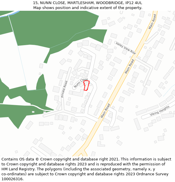 15, NUNN CLOSE, MARTLESHAM, WOODBRIDGE, IP12 4UL: Location map and indicative extent of plot