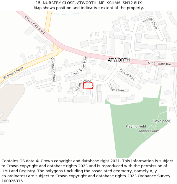 15, NURSERY CLOSE, ATWORTH, MELKSHAM, SN12 8HX: Location map and indicative extent of plot