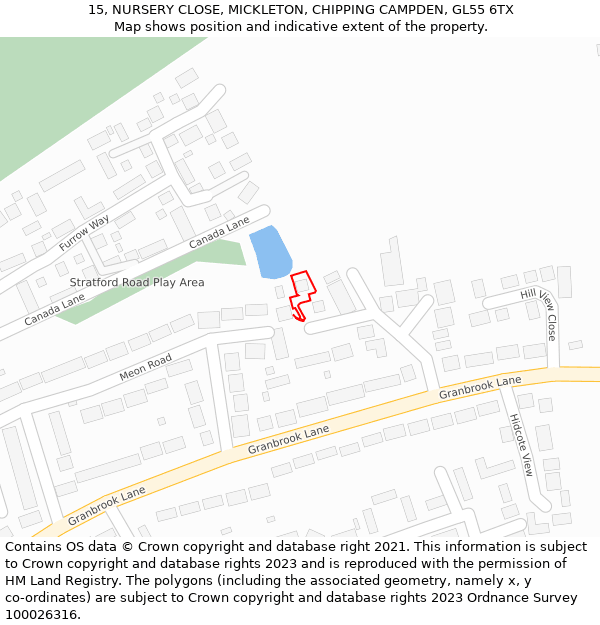 15, NURSERY CLOSE, MICKLETON, CHIPPING CAMPDEN, GL55 6TX: Location map and indicative extent of plot