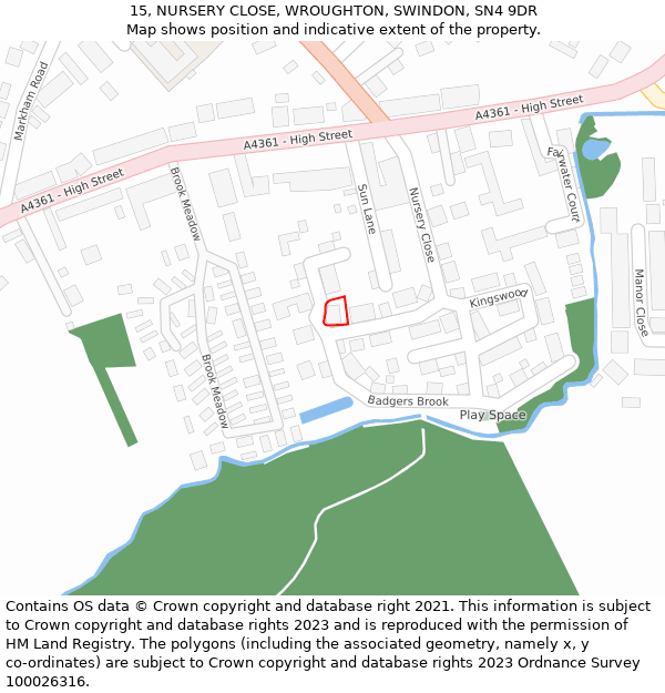 15, NURSERY CLOSE, WROUGHTON, SWINDON, SN4 9DR: Location map and indicative extent of plot