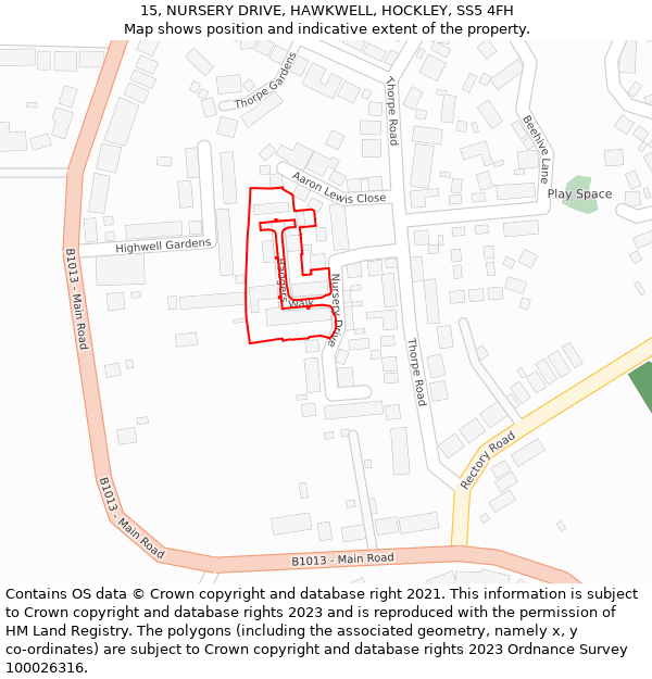15, NURSERY DRIVE, HAWKWELL, HOCKLEY, SS5 4FH: Location map and indicative extent of plot