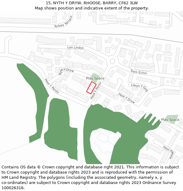 15, NYTH Y DRYW, RHOOSE, BARRY, CF62 3LW: Location map and indicative extent of plot