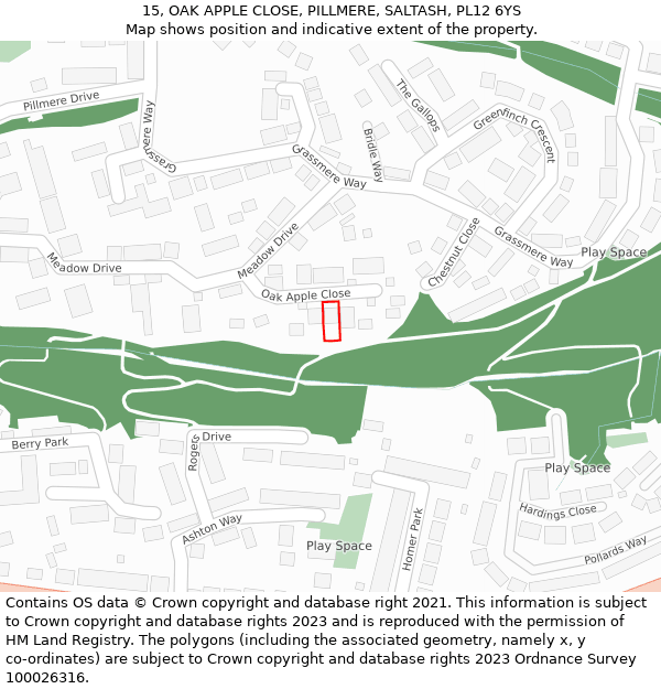 15, OAK APPLE CLOSE, PILLMERE, SALTASH, PL12 6YS: Location map and indicative extent of plot