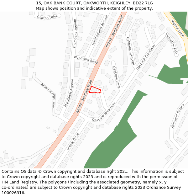 15, OAK BANK COURT, OAKWORTH, KEIGHLEY, BD22 7LG: Location map and indicative extent of plot