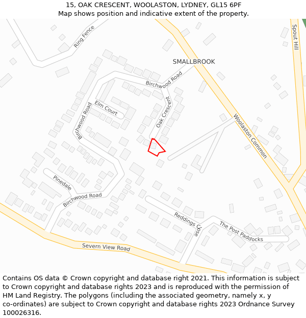 15, OAK CRESCENT, WOOLASTON, LYDNEY, GL15 6PF: Location map and indicative extent of plot