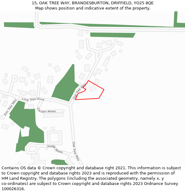 15, OAK TREE WAY, BRANDESBURTON, DRIFFIELD, YO25 8QE: Location map and indicative extent of plot