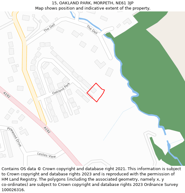 15, OAKLAND PARK, MORPETH, NE61 3JP: Location map and indicative extent of plot