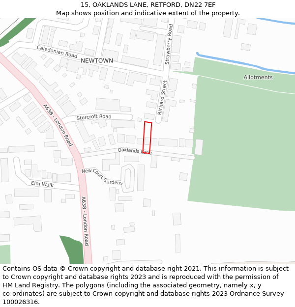 15, OAKLANDS LANE, RETFORD, DN22 7EF: Location map and indicative extent of plot