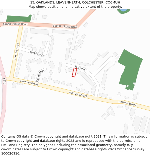 15, OAKLANDS, LEAVENHEATH, COLCHESTER, CO6 4UH: Location map and indicative extent of plot