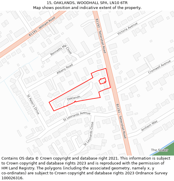 15, OAKLANDS, WOODHALL SPA, LN10 6TR: Location map and indicative extent of plot