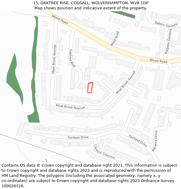 15, OAKTREE RISE, CODSALL, WOLVERHAMPTON, WV8 1DP: Location map and indicative extent of plot