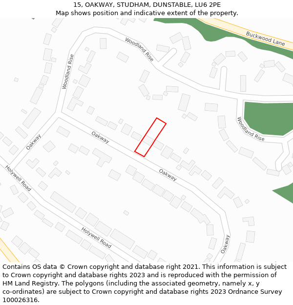 15, OAKWAY, STUDHAM, DUNSTABLE, LU6 2PE: Location map and indicative extent of plot