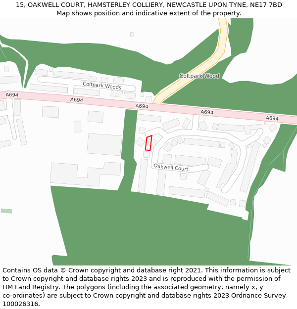 15, OAKWELL COURT, HAMSTERLEY COLLIERY, NEWCASTLE UPON TYNE, NE17 7BD: Location map and indicative extent of plot