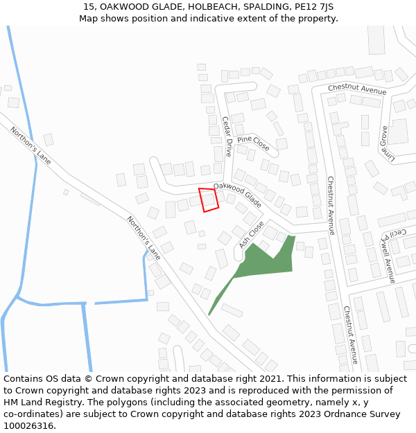 15, OAKWOOD GLADE, HOLBEACH, SPALDING, PE12 7JS: Location map and indicative extent of plot